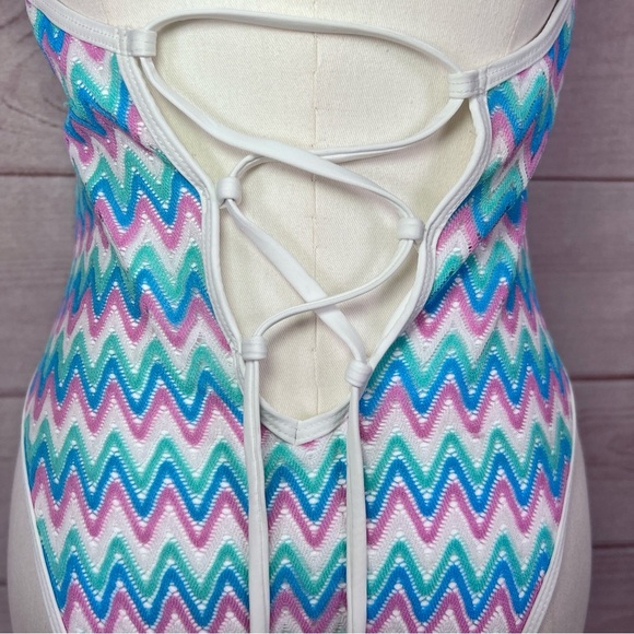 L*Space Mirabella One Piece Swimsuit Halter ZigZag Blue Purple Sz M - Picture 7 of 12